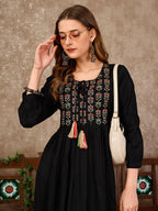 Embroidered Flared Rayon Kurta, Multicolor - Hiral Fashion