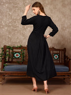 Embroidered Flared Rayon Kurta, Multicolor - Hiral Fashion