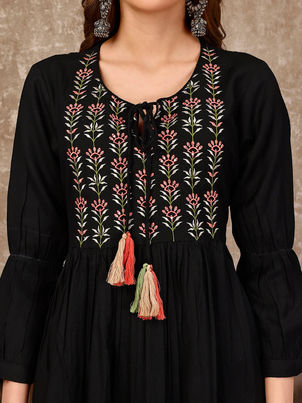 Embroidered Flared Rayon Kurta, Multicolor - Hiral Fashion