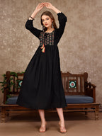 Embroidered Flared Rayon Kurta, Multicolor - Hiral Fashion