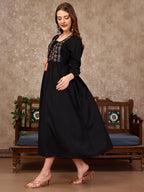 Embroidered Flared Rayon Kurta, Multicolor - Hiral Fashion