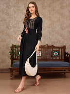 Embroidered Flared Rayon Kurta, Multicolor - Hiral Fashion