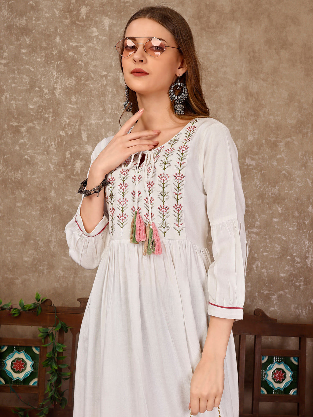 Embroidered Flared Rayon Kurta, Multicolor - Hiral Fashion