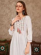 Embroidered Flared Rayon Kurta, Multicolor - Hiral Fashion