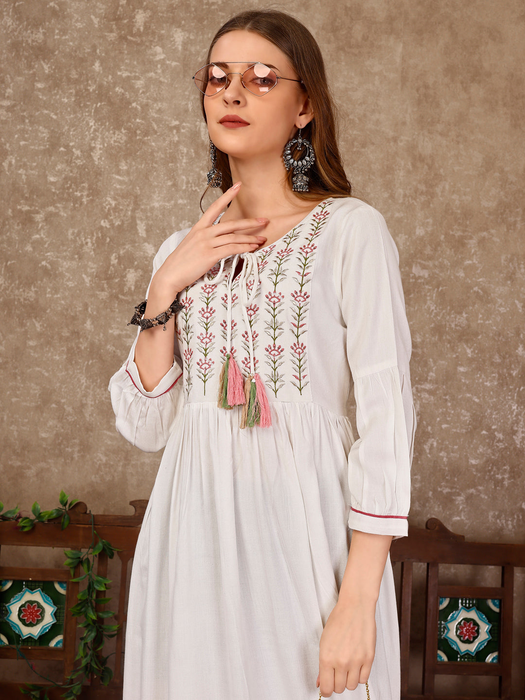 Embroidered Flared Rayon Kurta, Multicolor - Hiral Fashion