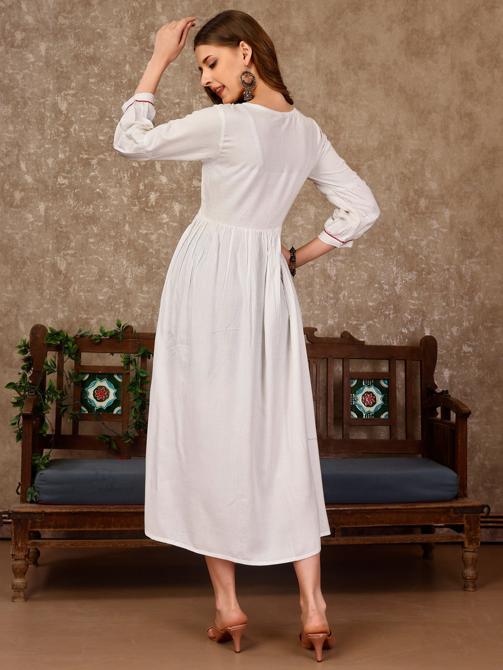 Embroidered Flared Rayon Kurta, Multicolor - Hiral Fashion