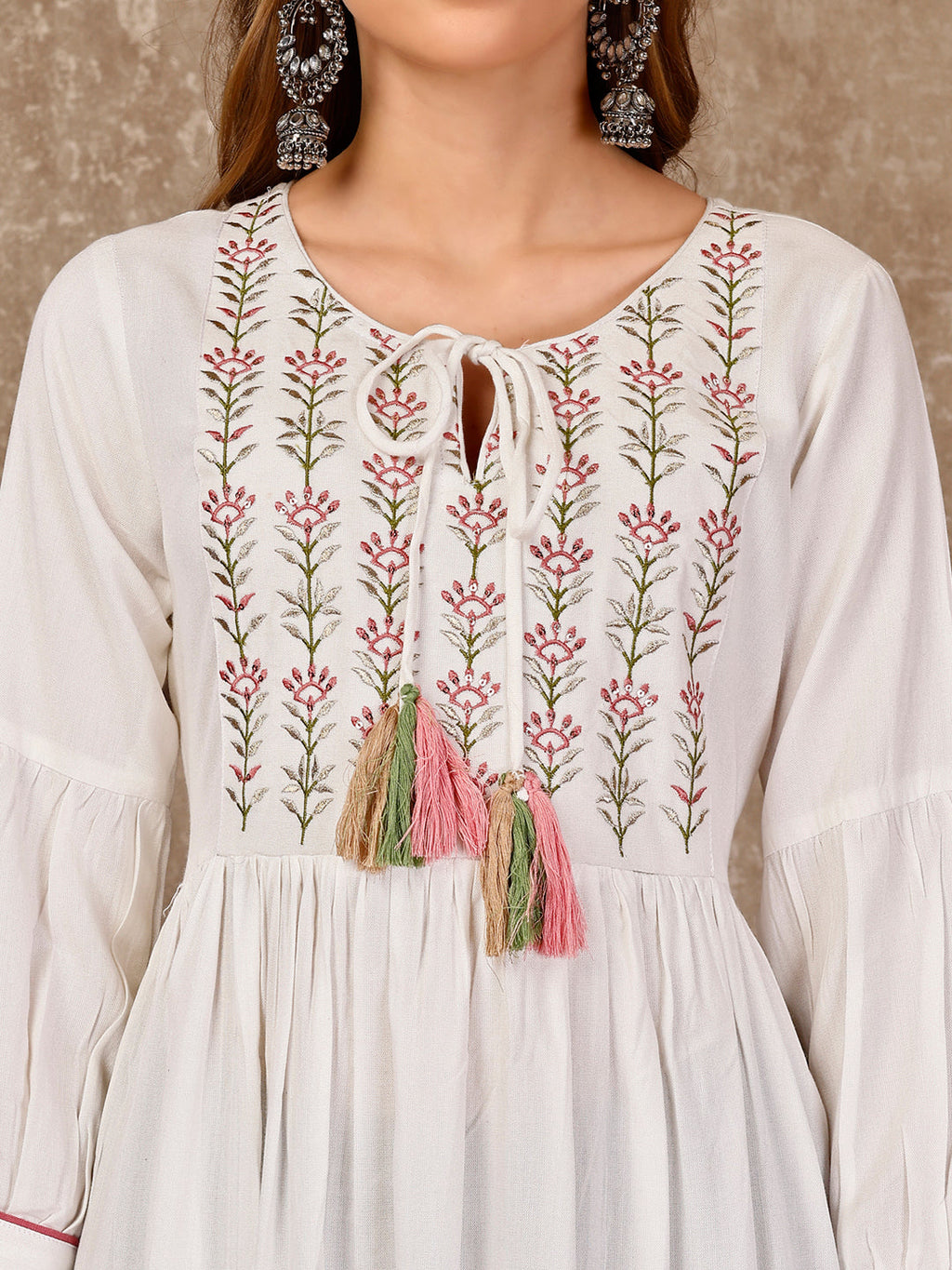 Embroidered Flared Rayon Kurta, Multicolor - Hiral Fashion