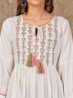 Embroidered Flared Rayon Kurta, Multicolor - Hiral Fashion