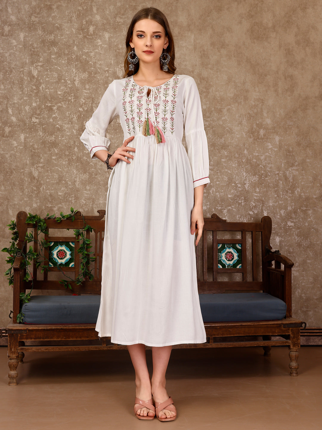 Embroidered Flared Rayon Kurta, Multicolor - Hiral Fashion