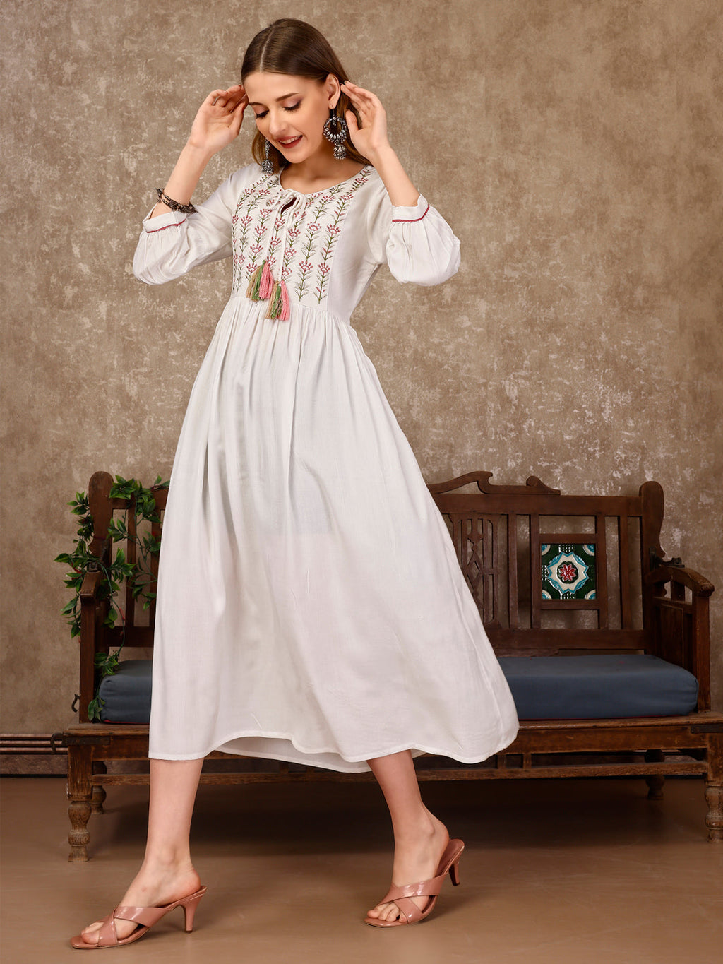 Embroidered Flared Rayon Kurta, Multicolor - Hiral Fashion