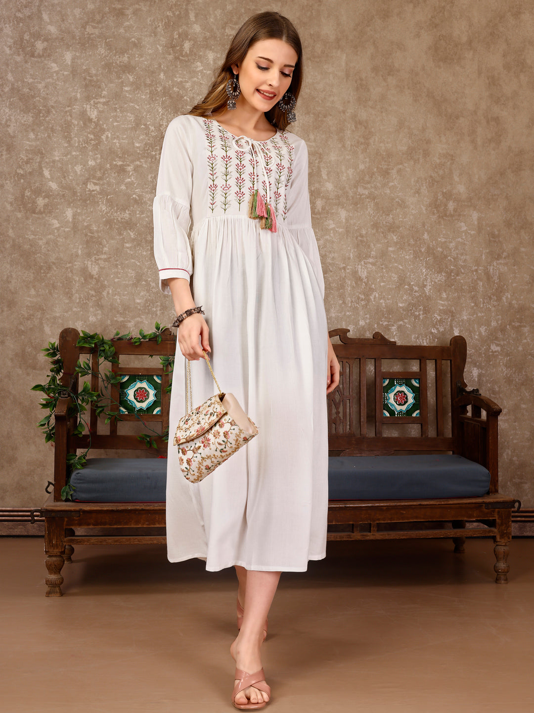 Embroidered Flared Rayon Kurta, Multicolor - Hiral Fashion