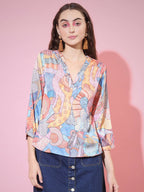 Myshka Women's Multi Printed V-Neck Top