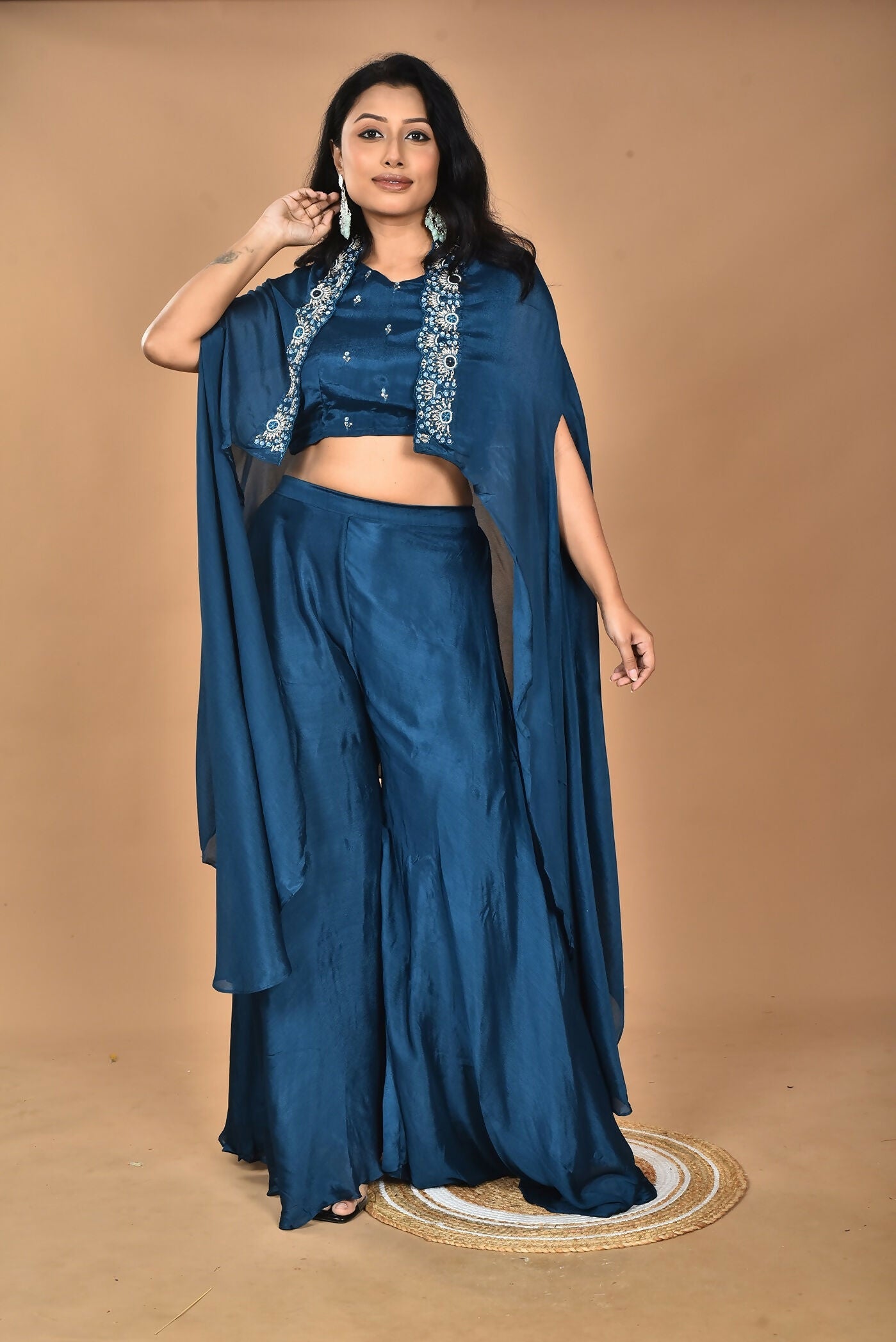 Morchari Women And Hand Embroidery Palazzo Set-Blue