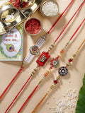 NVR Men Set of 4 Gold-Toned Stone-Studded & Beaded Rakhi With Roli Chawal - Distacart