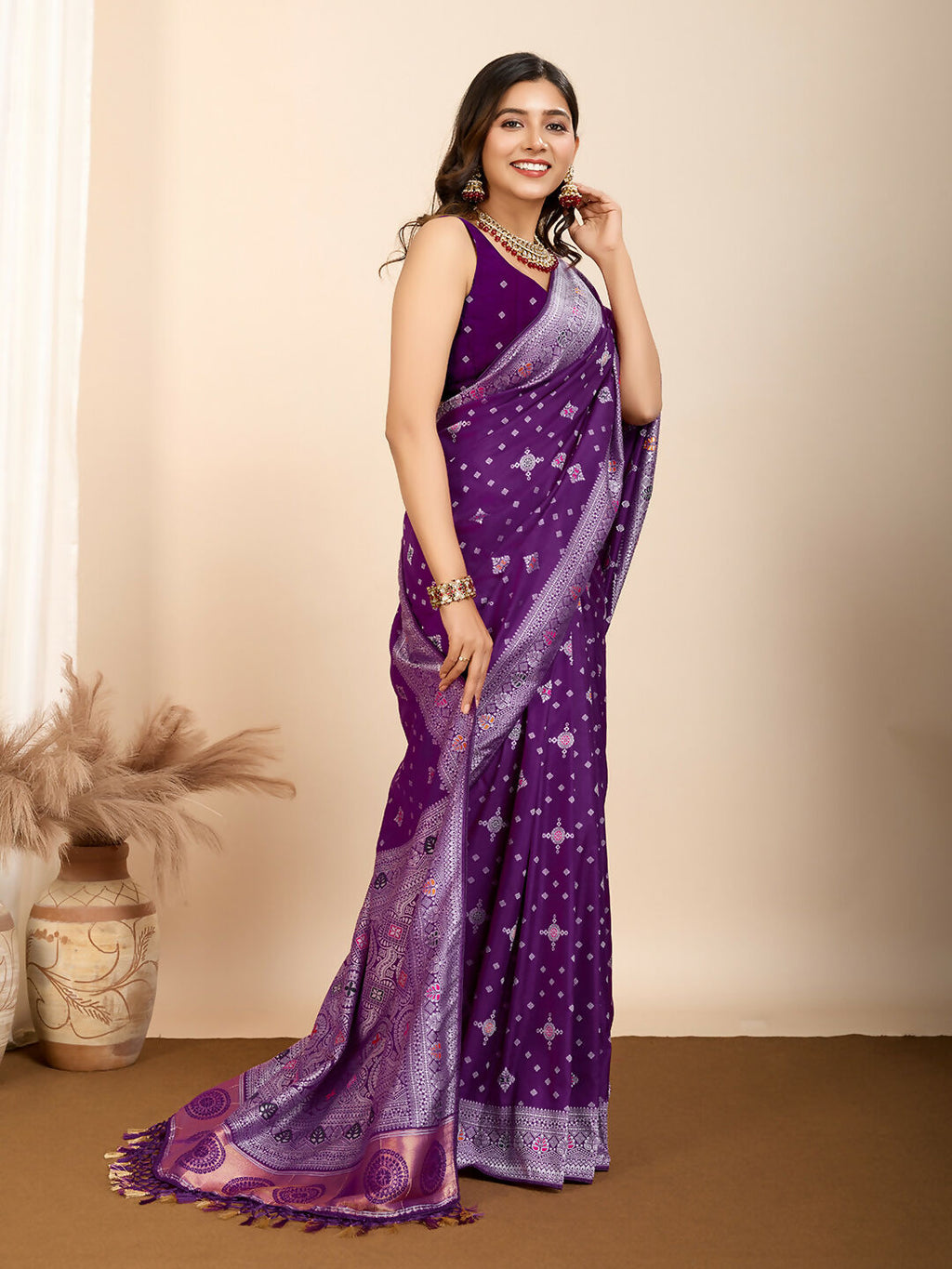 Purple Soft Silk Woven Meenakari Designer Saree - Vedanti