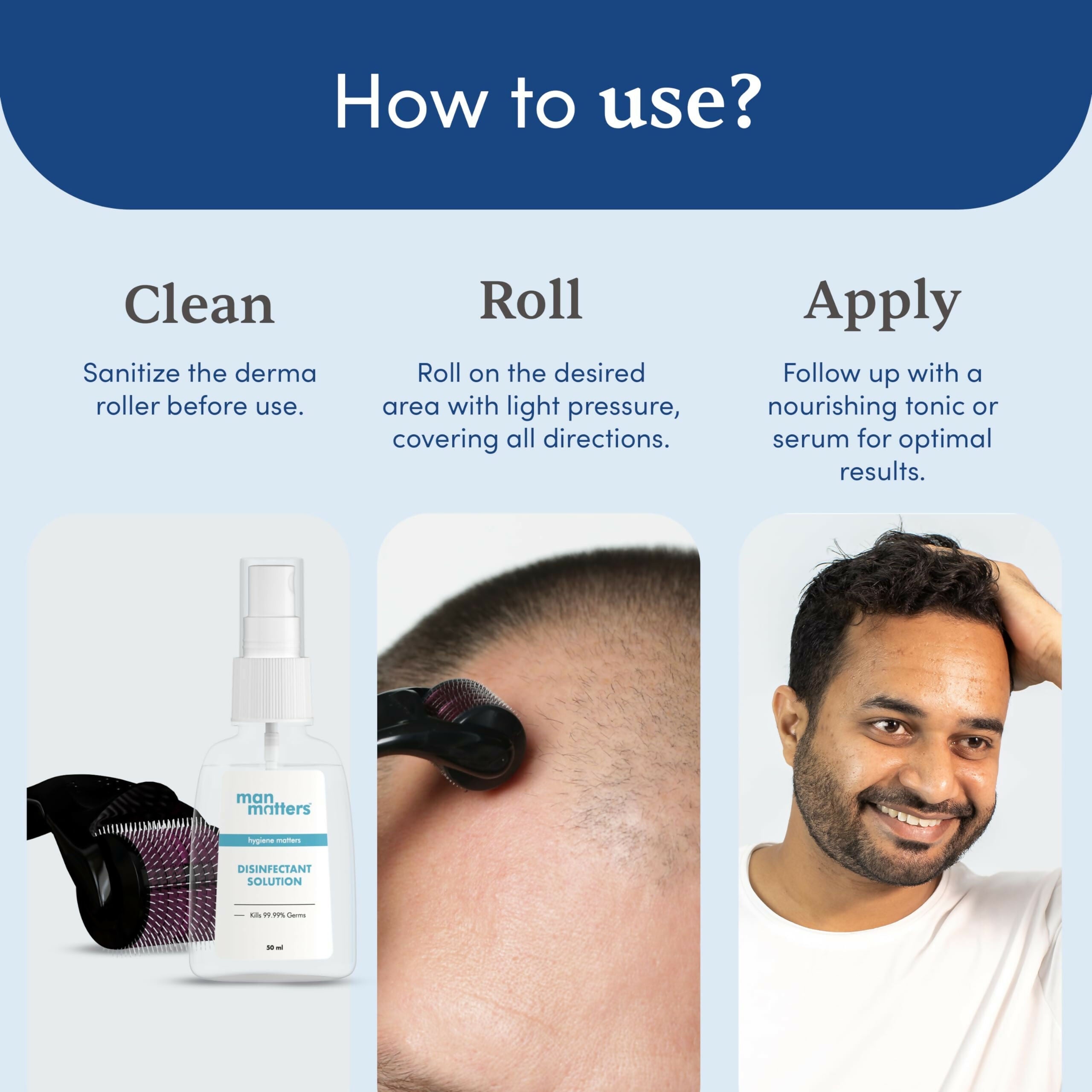 Man Matters Derma Roller 1.00 mm With 540 Titanium Alloy Needles - Promotes Beard Growth & Reduces Acne Scars - Distacart