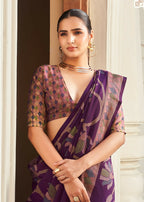 Monjolika Fashion Silk Blend Purple Printed Saree - Distacart