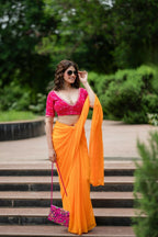Amodini Designer Studio Women's Pink Bandhej Long Sleeves Readymade Sabyasachi Blouse