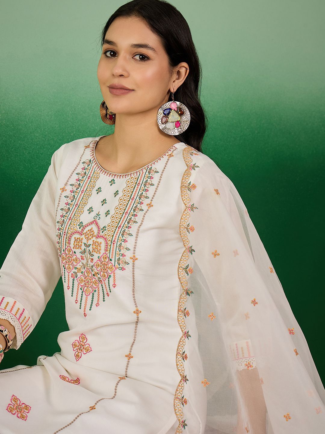 Sangria Embroidered Kurta With Trouser & Dupatta