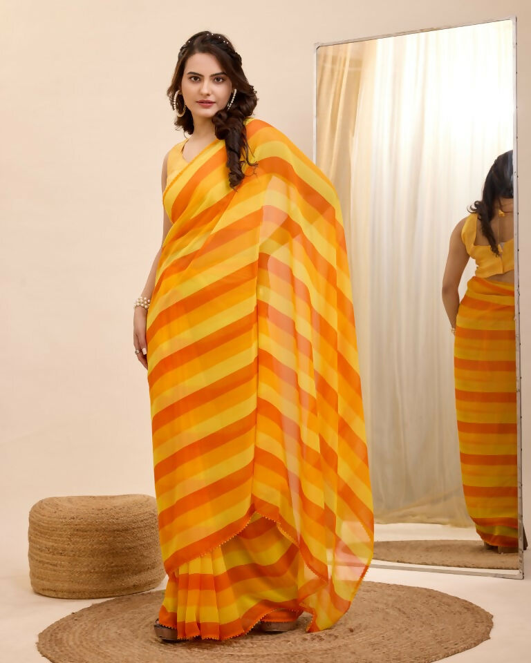 Yellow Georgette Designer Printed Ready To Wear Saree - Ibiza
