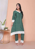 Miravan Womens Green Rayon Zigzag Print Kurta With Palazzo Set - Distacart