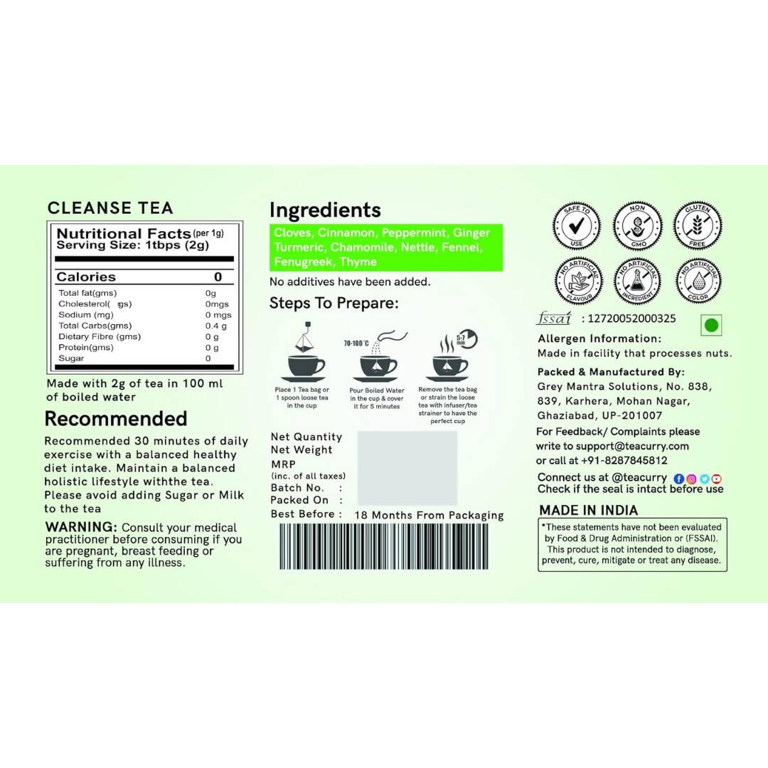 Teacurry Cleanse Tea Bags (Anti Alcohol Tea) - Distacart