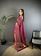 Joban Fashion Purple Floral Motifs & Ethnic Design Soft Satin Silk Kanchipuram Saree - Distacart