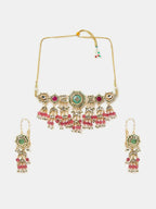 Ruby Raang Kundan Emerald Bloom Necklace With Matching Earrings