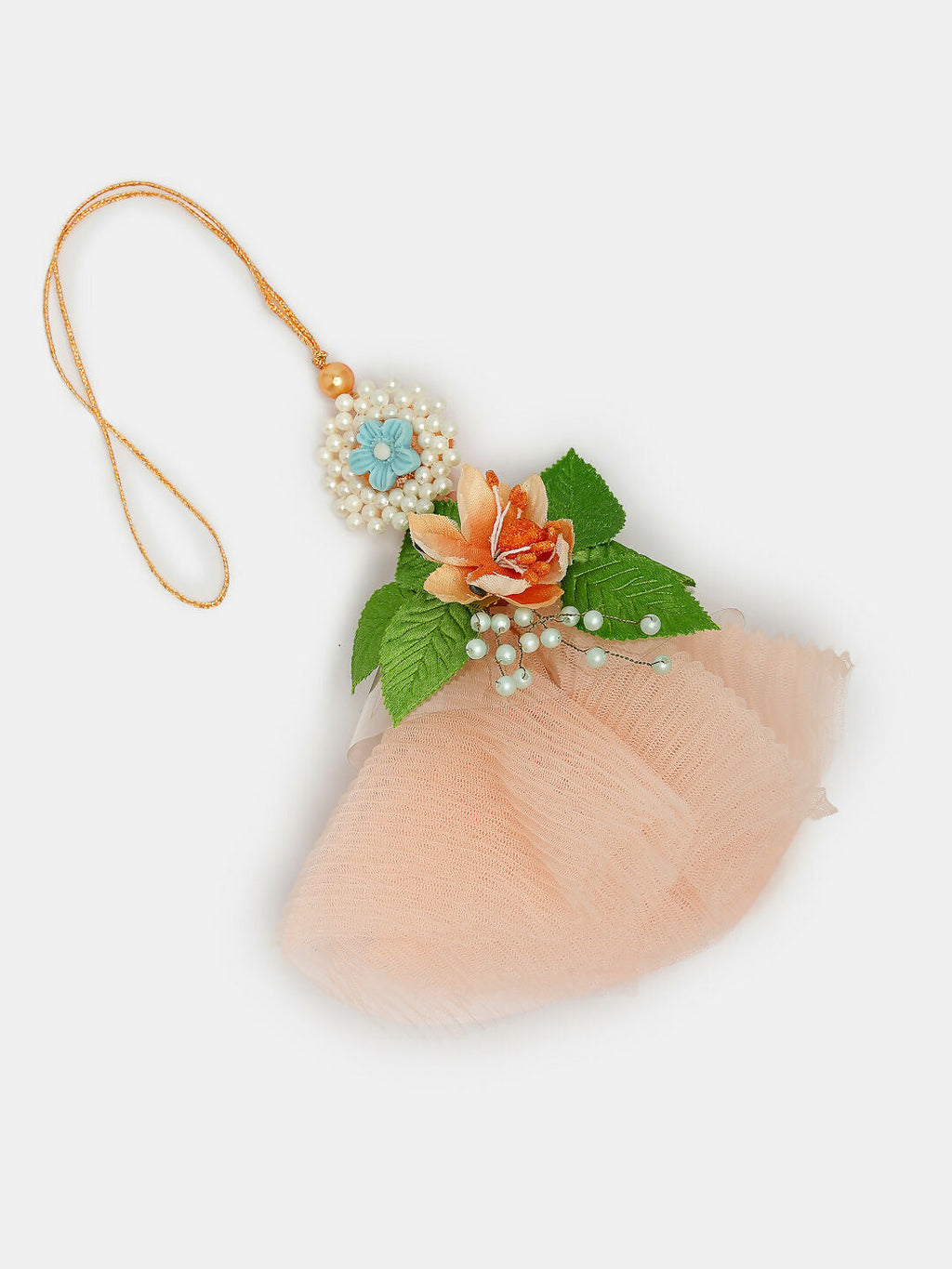 NVR Women & Men Set of 2 Peach Floral Design Pearl Beaded Bhaiya Bhabi Rakhi With Roli Chawal & Chocolate - Distacart