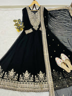 Teeya Creation Black Color Faux Georgette Embroidery Work Long Party Wear Gown
