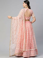 Peach Soft Net Thread Embroidery Work Lehenga Choli - Jihu Culture