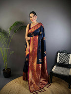 Joban Fashion Banarasi Navy Blue Woven Soft Silk Saree - Distacart
