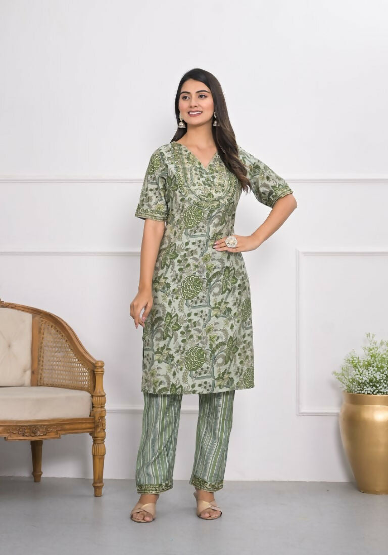 Festive Wear Ethnic Green chanderi Stitched Suit - Anbazaar