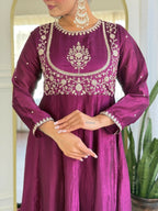The52 Women's Beautiful Vichitra Silk Fabric Embroidery Work Flared Anarkali Pant and Dupatta Set - Distacart