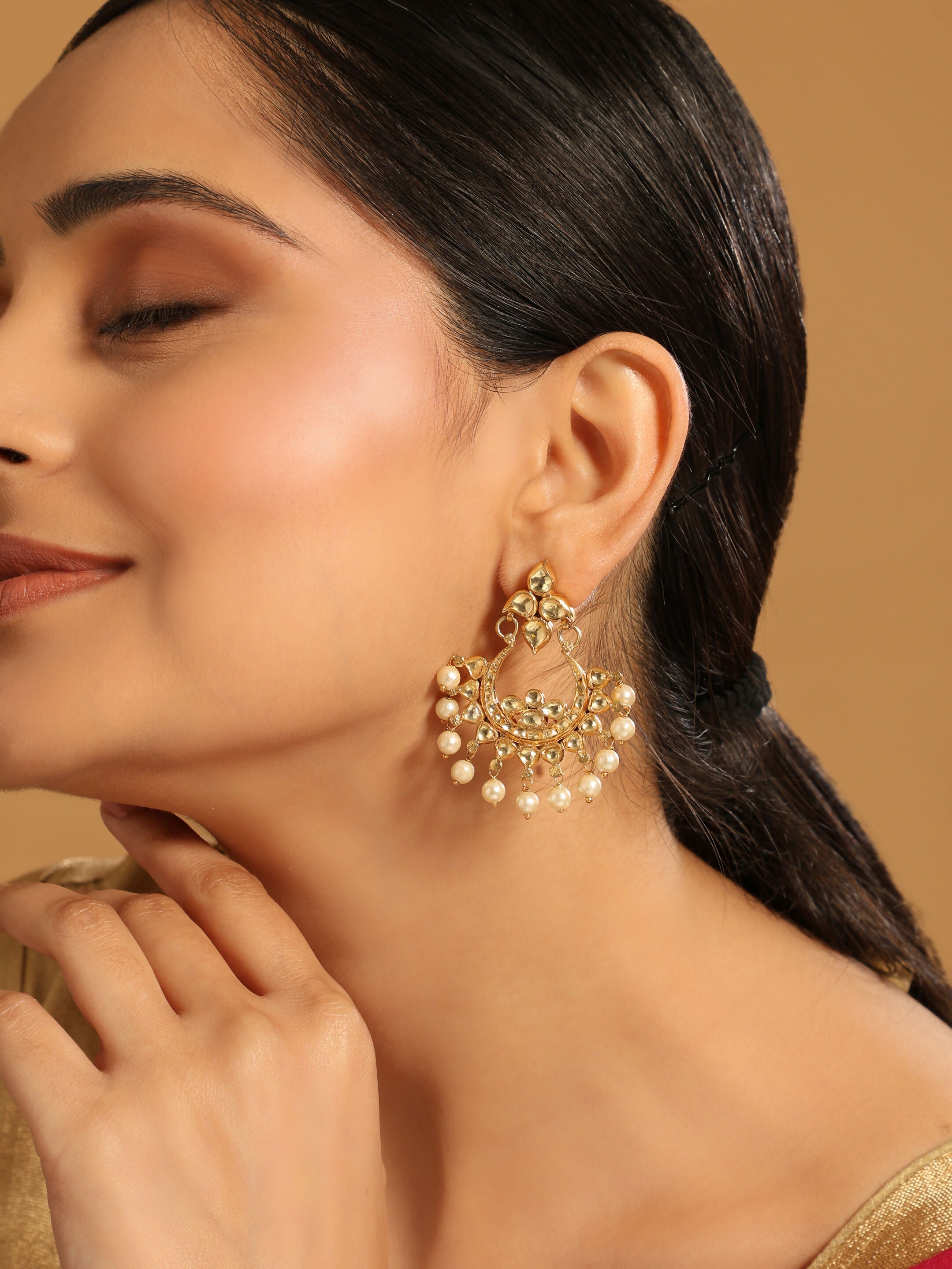 Nuyug 18k Gold-Plated American Diamonds Studded Contemporary Shaped Dangler Earrings - Distacart