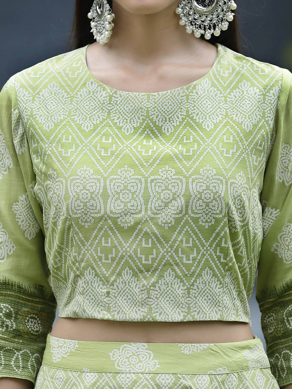 Juniper Green Santoon Slub Festive Foil Print Straight Lehnga Choli Set For Women - Distacart