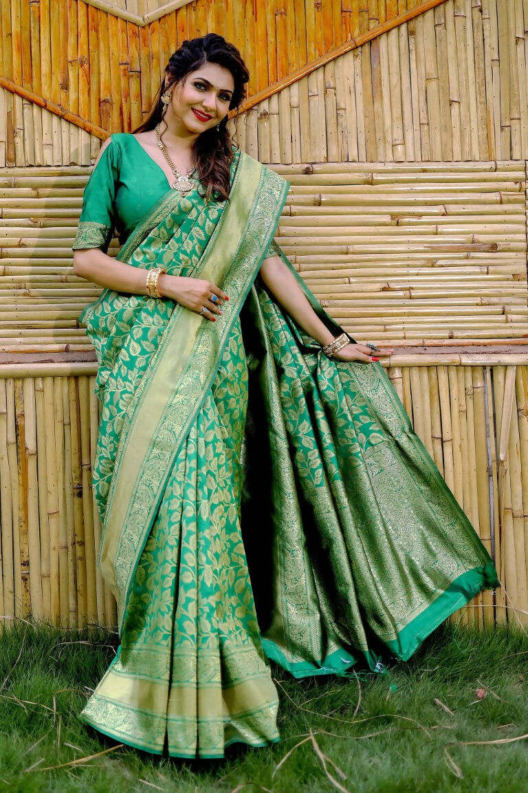Partywear Designer Green Banarasi Silk Fancy Saree - Starwalk