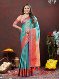 Lorenvalley Fashion Skyblue Kanjivaram Silk Woven Design with Zari Weaving Saree