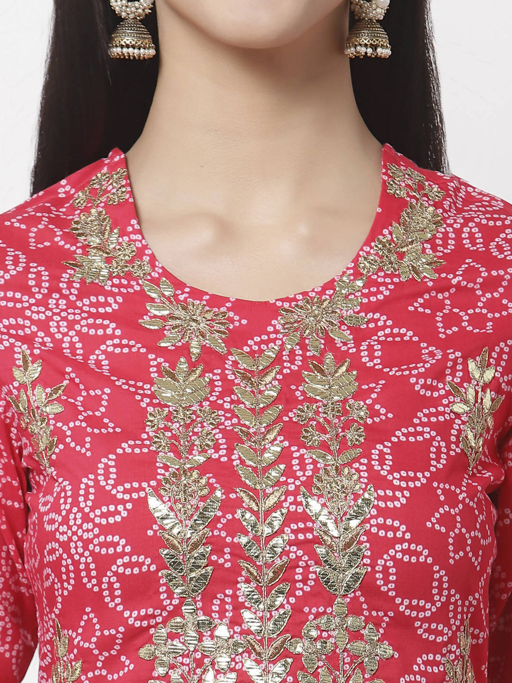 Myshka Women Red Viscose Printed 3/4 Sleeve Round Neck Kurta