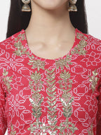 Myshka Women Red Viscose Printed 3/4 Sleeve Round Neck Kurta