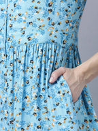 Myshka Women's Blue Floral Midi Dress - Distacart