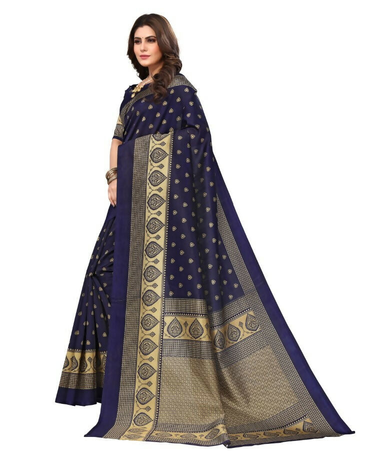Vamika Navy Blue Printed Art Silk Saree
