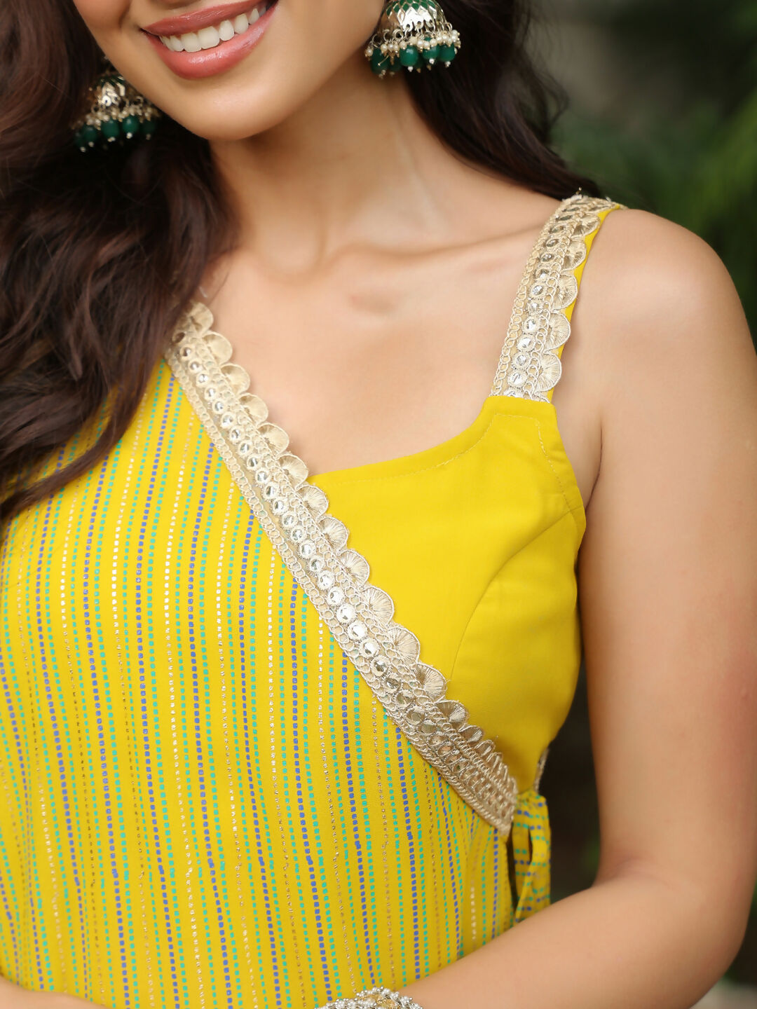Janasya Yellow Georgette Solid Top Bottom Cape