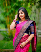 DEIANA'S Beautiful Designer Golden zari Soft Lichi Silk Saree - Pink