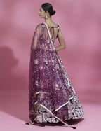 House of Panchhi Burgundy Net Sequinse Work Lehenga & Blouse with Dupatta