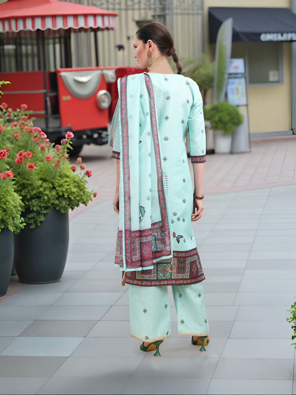 Joban Fashion Sky Blue Positive Digital Print With Position Foil Kurta Set - Distacart