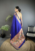Joban Fashion Royal Blue Butti Woven Soft Lichi Silk Paithani Saree - Distacart