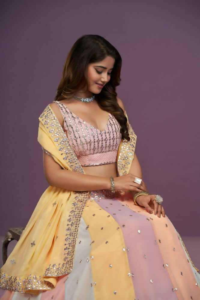 Multicolor Georgette Sequence ,Gota Patti Embroidery Work Lehenga Choli Set - Jihu Culture