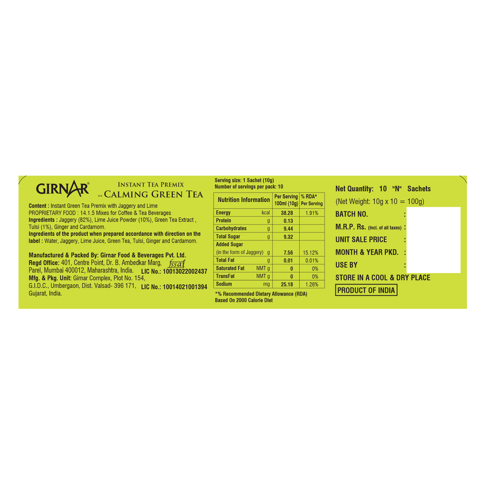Girnar Instant Premix Calming Green Tea - Distacart