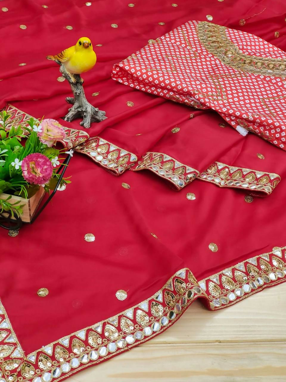 Joban Fashion Red Rangoli silk Party Wear Sarees - Distacart